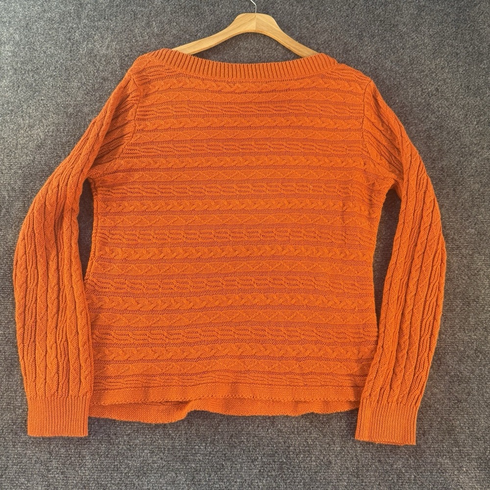 Chaps Denim XL Orange Linen Cotton Cable Knit Boat Neck Sweater Women's Fall - Picture 2 of 9